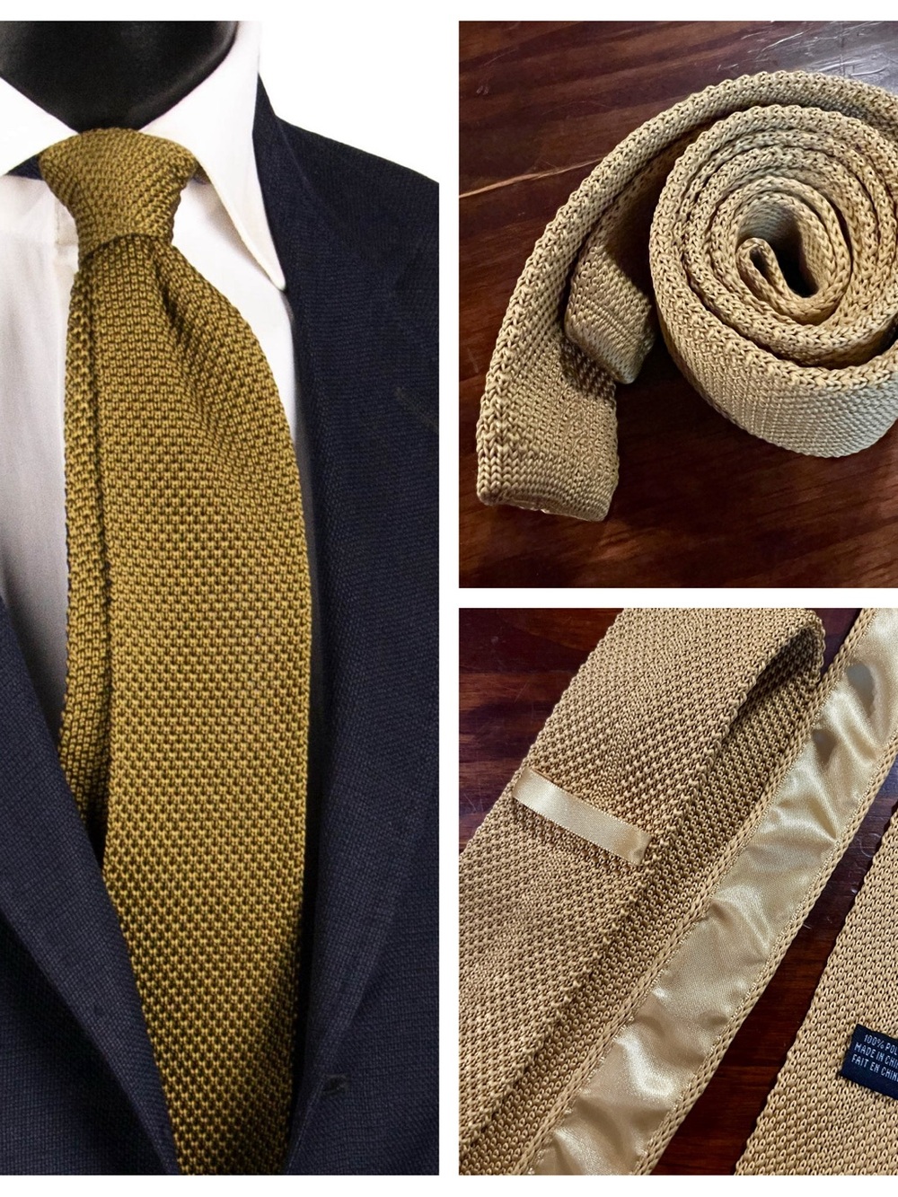 Retro Woven Knit Tie Vintage Gold